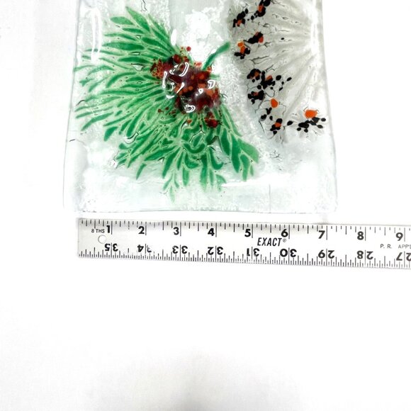 Rectangular Fused Floral Art Glass Dish Tray Flower Design 13x7 - Picture 5 of 7